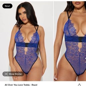 NWT l/xl fashion nova blue all over you lace teddy
